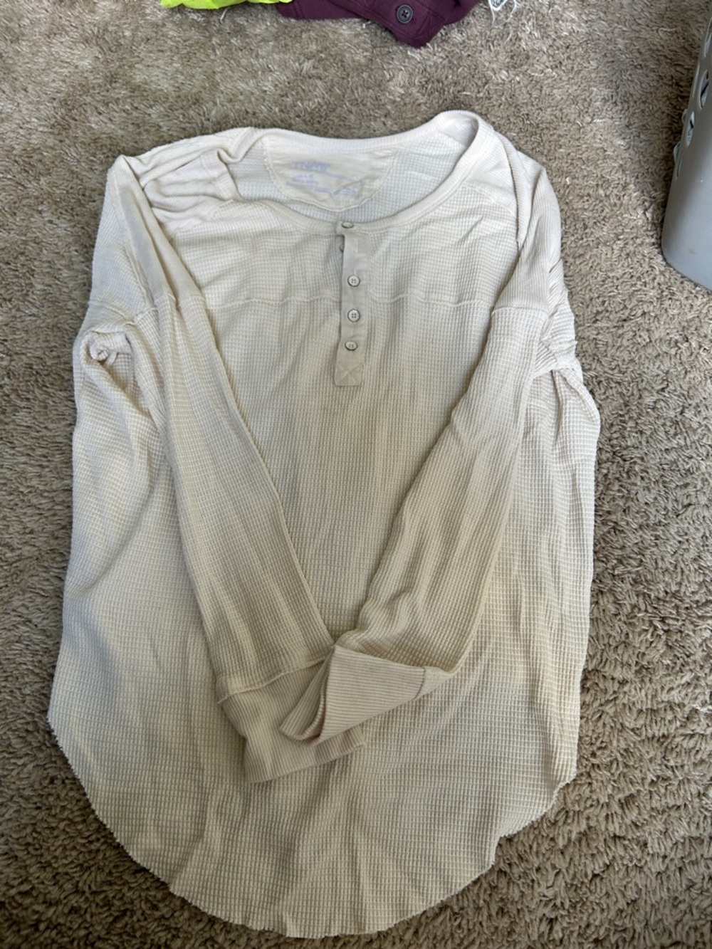 TNA  Long Sleeve Waffle Henley - Cream